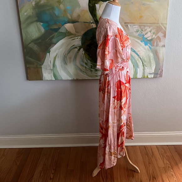 Anthropologie Abel The Label Flower Bomb Dress Flutter Sleeve orange/pink - Picture 8 of 16